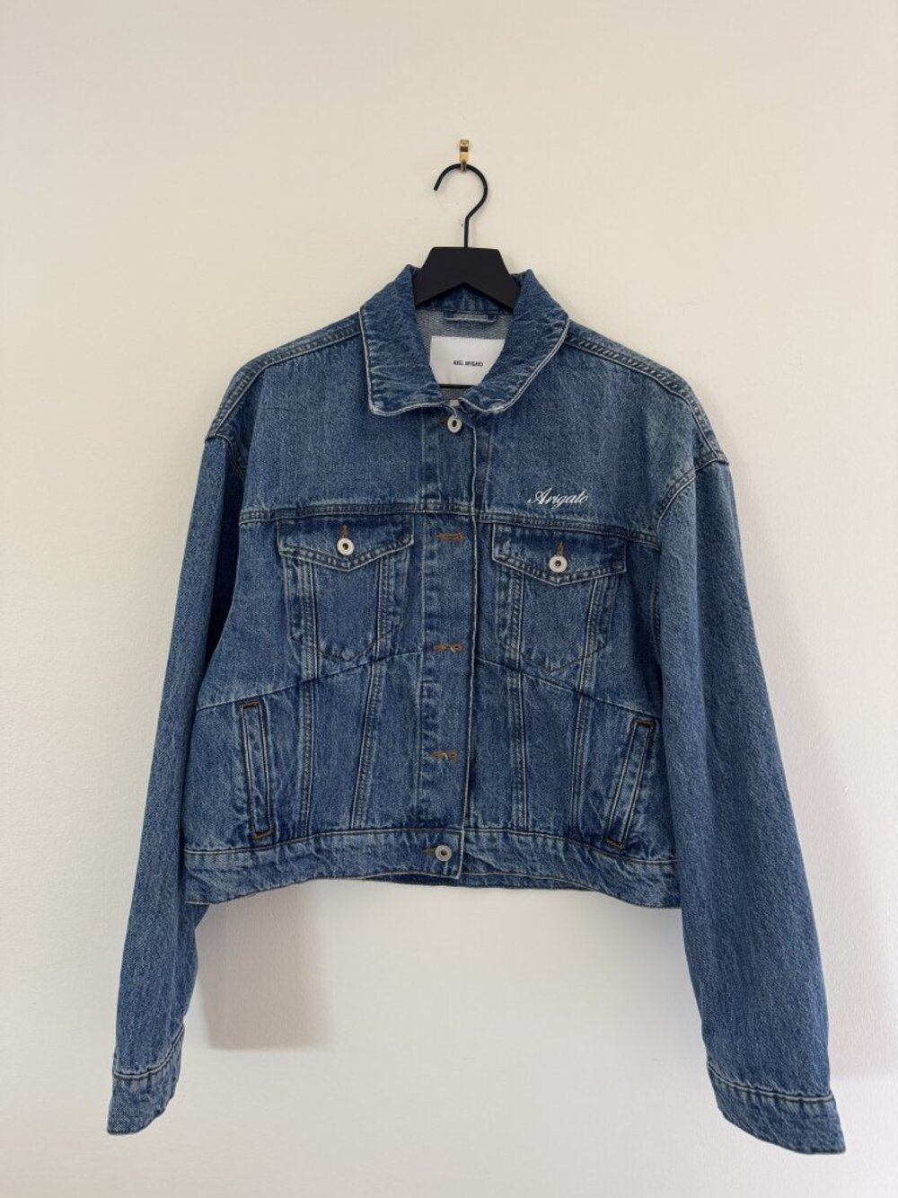 Axel Arigato Cropped Denim Trucker Jacket Blue Wash Logo L